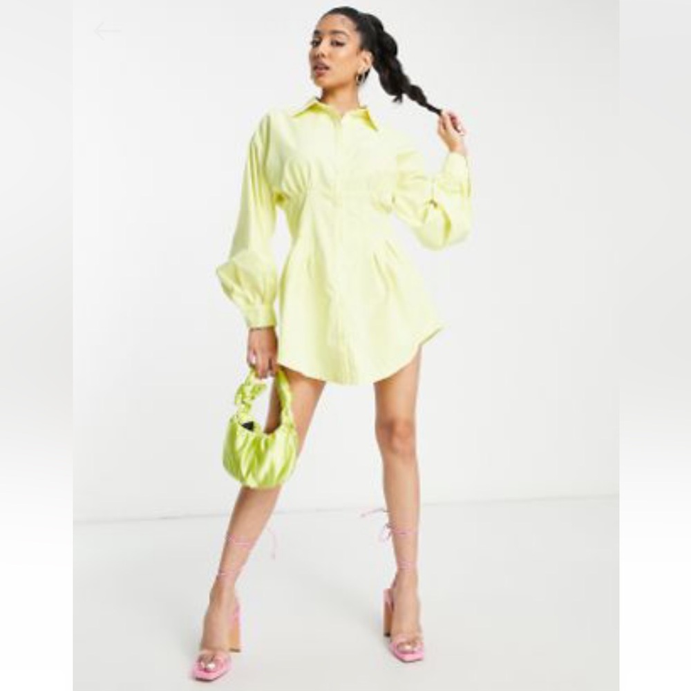Saint Genies corset long sleeve shirt dress in lemon